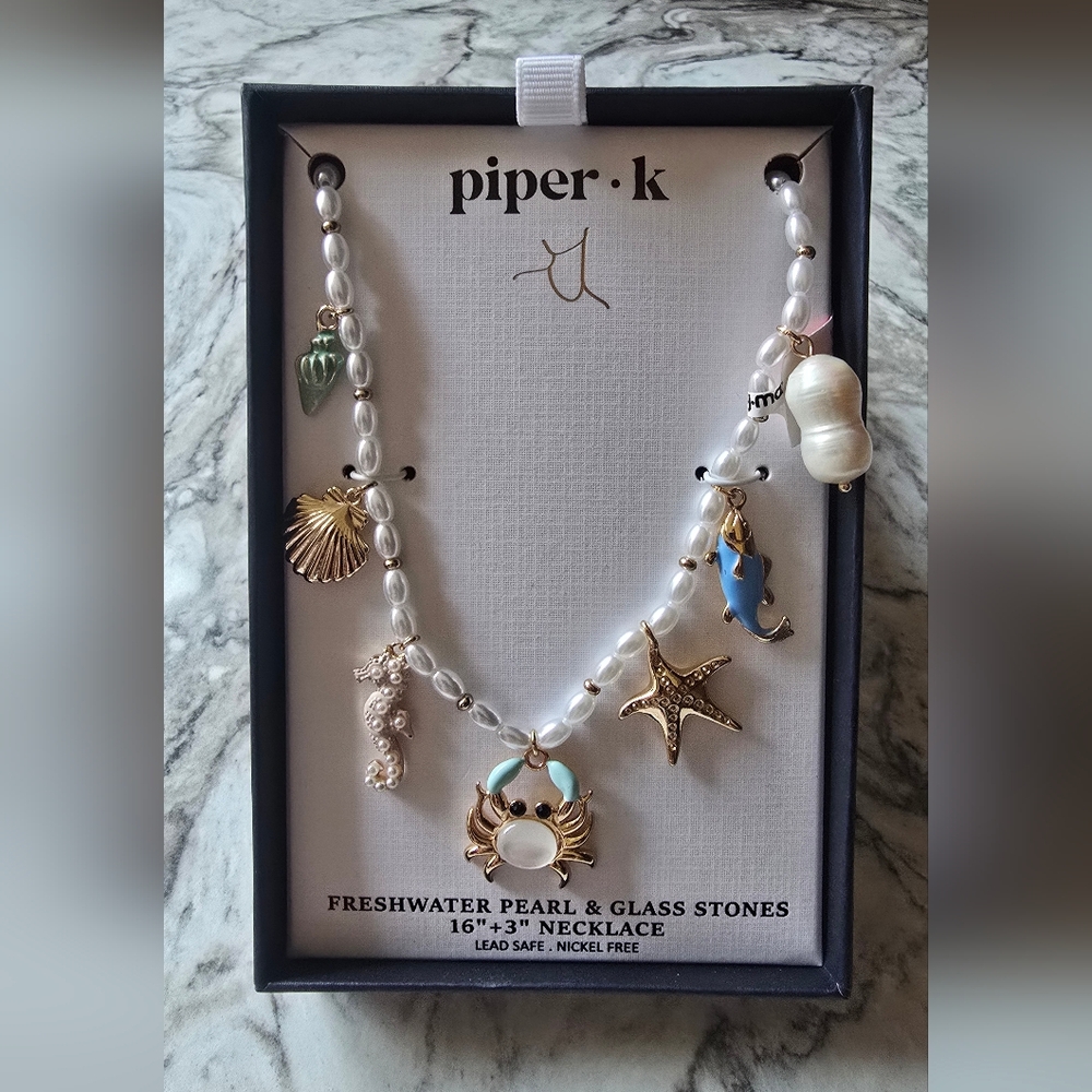Piper K Ocean Charm Necklace – Freshwater Pearl & Glass Stones - Picture 8 of 8